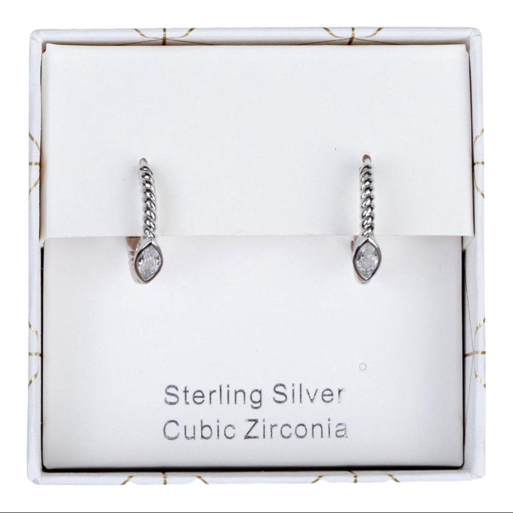 Simply Silver Sterling Silver Rope Hoop Cubic Zirconia Huggie Earrings NWT